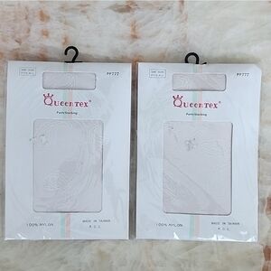 QueenTex Panty Stocking White with Pattern One Size PP777 2 Pairs